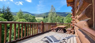 Horský kanadský srub s venkovní vířivkou a bazénem