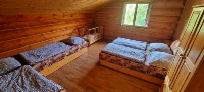 Horský kanadský srub s venkovní vířivkou a bazénem