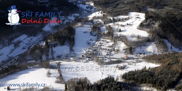Dolní Dvůr - areál Ski Family - letecky pohled