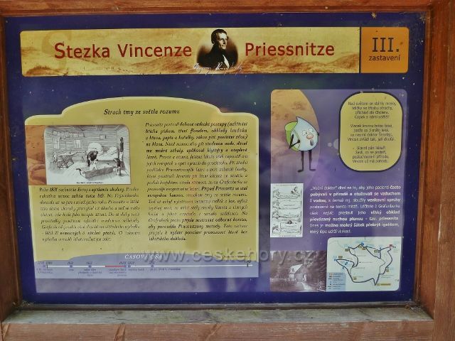 Lázně Jeseník - tabule III.zastavení stezky V.Priessnitze u Trojpramenu