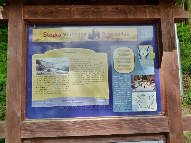Lázně Jeseník - tabule IV.zastavení na Stezce V.Priessnitze u Bezručova pramenu