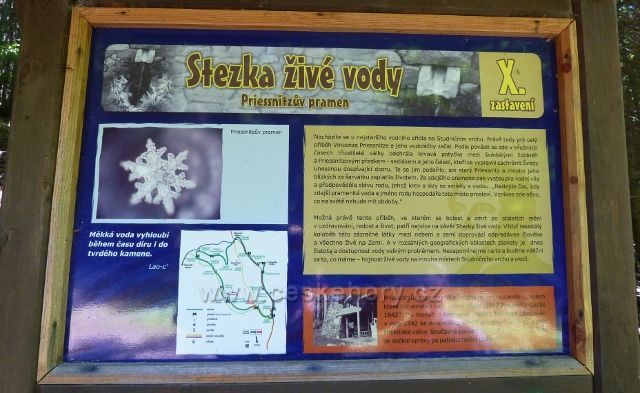 Lázně Jeseník - tabule X.zastavení Stezky živé vody u Priessnitzova pramenu