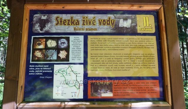 Lázně Jeseník - tabule II.zastavení Stezky živé vody u Večerního pramenu