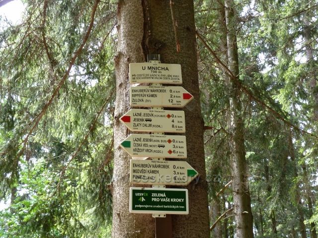 Lázně Jeseník - turistický rozcestník U Mnicha