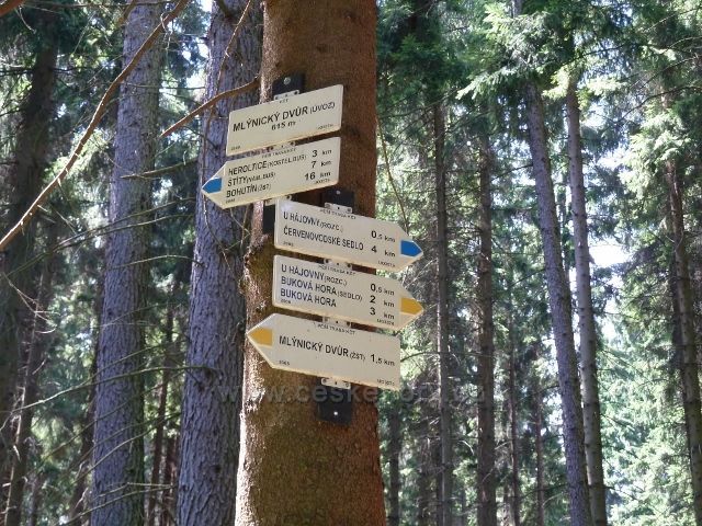 Buková hora - turistický rozcestník Mlýnický Dvůr Úvoz