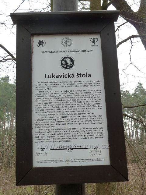 Škrovád - informační tabule vlastivědné stezky Lukavická štola.Štola sloužila k odvodnění nedalekých pyritových dolů