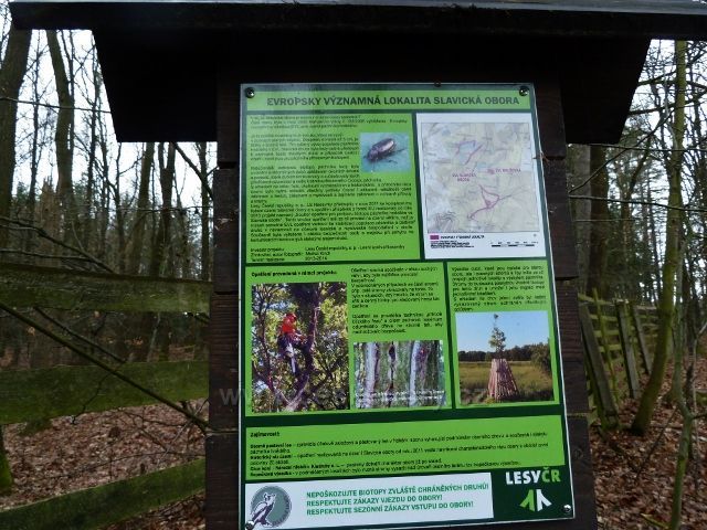 Práčov - informační tabule u zakázaného vchodu do Slavické obory