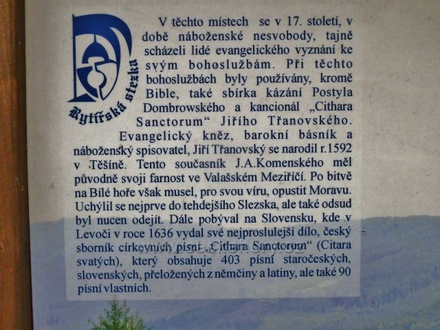 Nýdek - detail textu na informačním panelu u památníku J.Třanovského