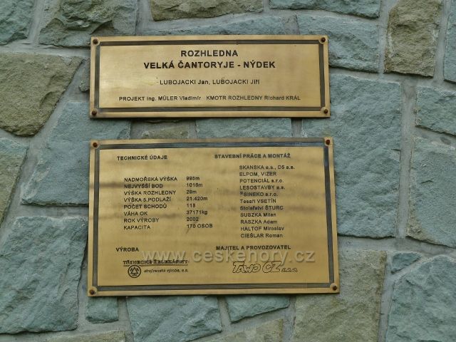 Informační tabulky na rozhledně Velká Čantoryje