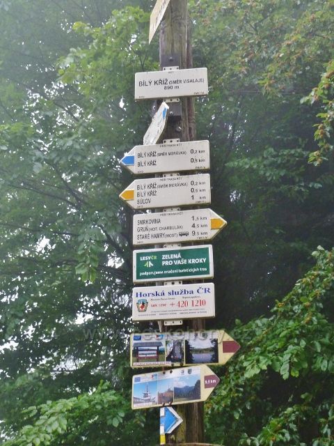 Visalaje - turistický rozcestník Bílý kříž (směr Visalaje) - 890 m.n.m.