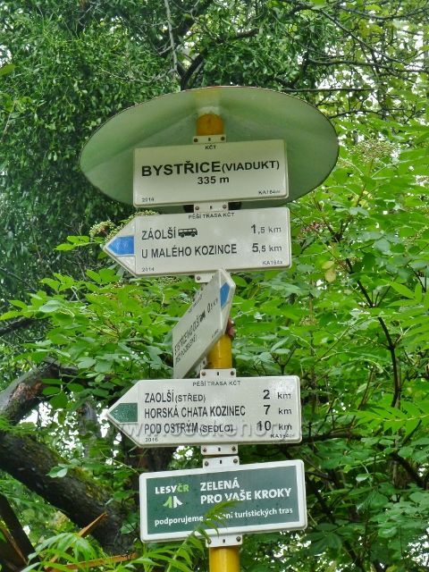 Turistický rozcestník v Bystřici nad Olší u viaduktu