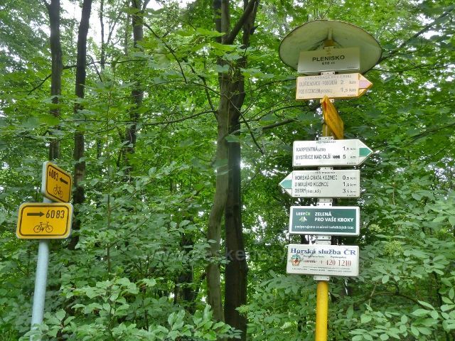 Kozinec - turistický rozcestník Planisko (610 m.n.m.)