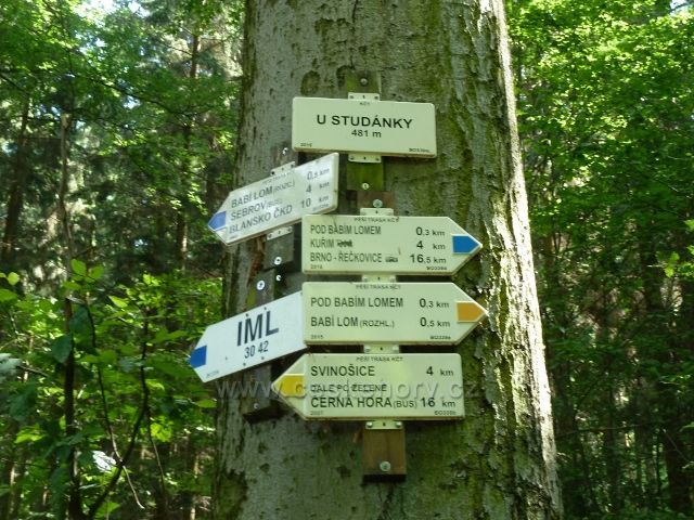 Babí lom - turistický rozcestník U Studánky (481 m.n.m.)