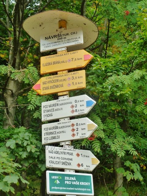 Králický Sněžník - turistický rozcestník u chaty Návrší