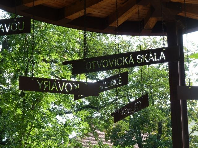 Zákolany - směrovky v altánu v parku