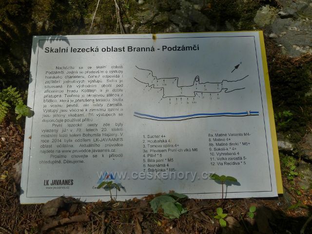 Branná - tabule skalní lezecké oblasti Branná - Podzámčí