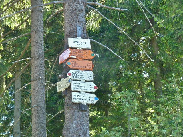 Turistický rozcestník U Tří pánů pod Bradlem na Suchém vrchu