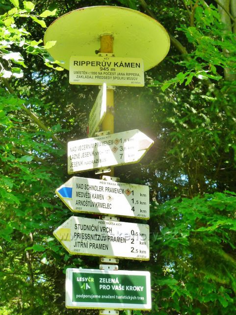 Lázně Jeseník - turistický rozcestník "Ripperův kámen"(945 m.n.m.)