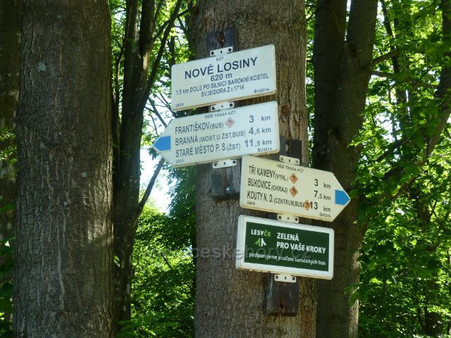 Nové Losiny - turistický rozcestník "Nové Losiny" (620 m.n.m.)