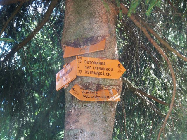 Místní rozcestník"Albínovo náměstí, 755 m.n.m."