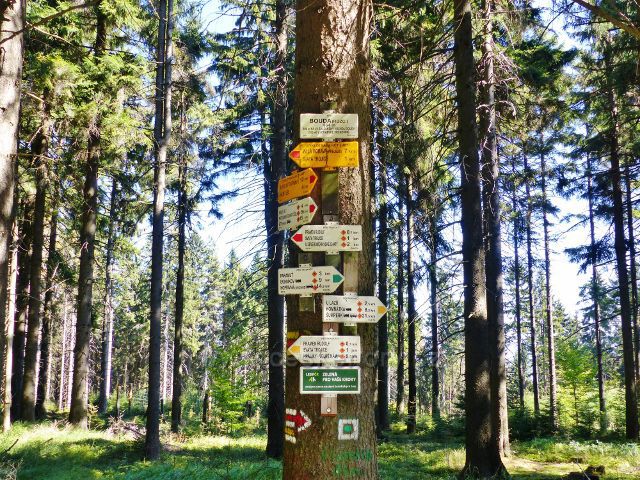 Malá Morava - turistický rozcestník"Bouda(rozc.), 864 m.n.m."