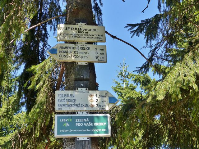 Podlesí -turistický rozcestník "Jeřáb(vrchol), 1003 m.n.m."