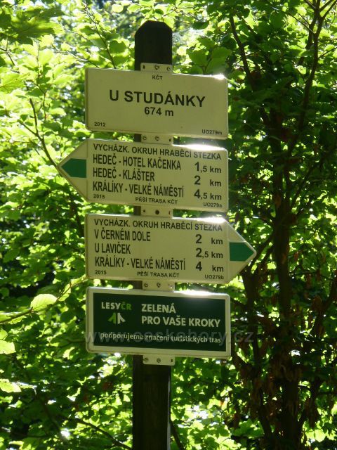 Horní Orlice - turistický rozcestník "U Studánky, 674 m.n.m."