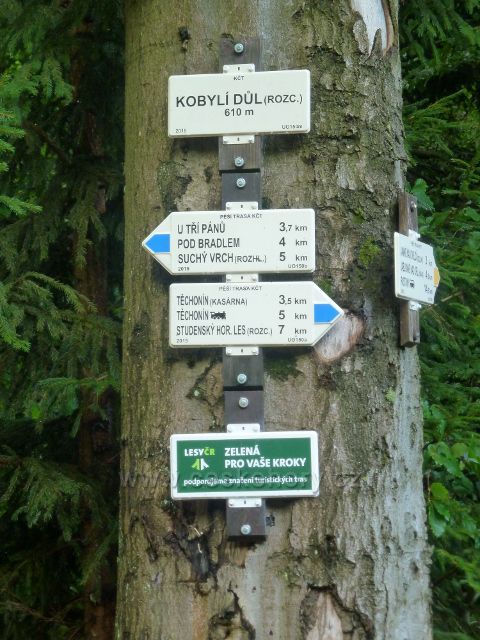 Jamné nad Orlicí - turistický rozcestník "Kobylí důl(rozc.), 610 m.n.m."