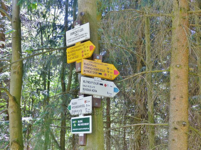 Mlýnický Dvůr -turistický rozcestník "Osikový les, 606 m.n.m."