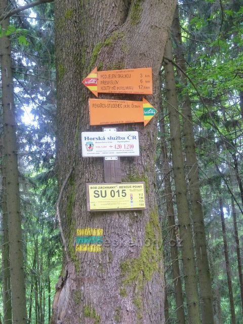 Bod záchrany SU 015 je umístěn na rozcestí Pekařovská cesta