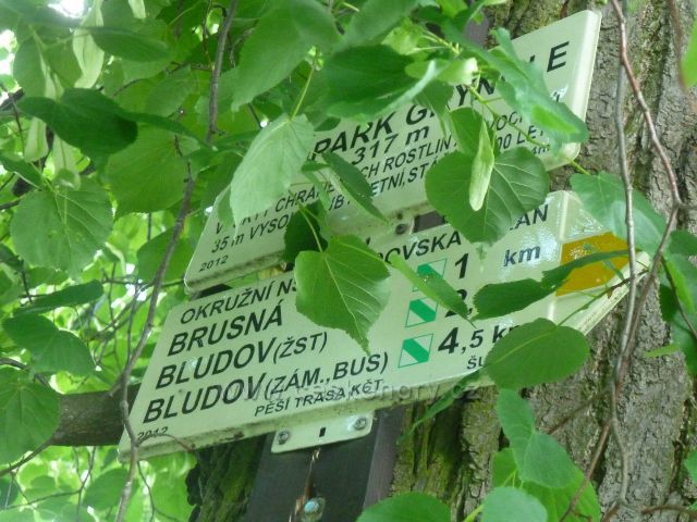 Bludov - turistický rozcestník "Lesopark Gryngle, 317 m.n.m."