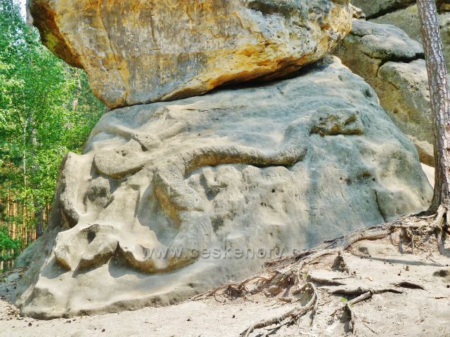Tupadly - detail skalního reliéfu "Had"