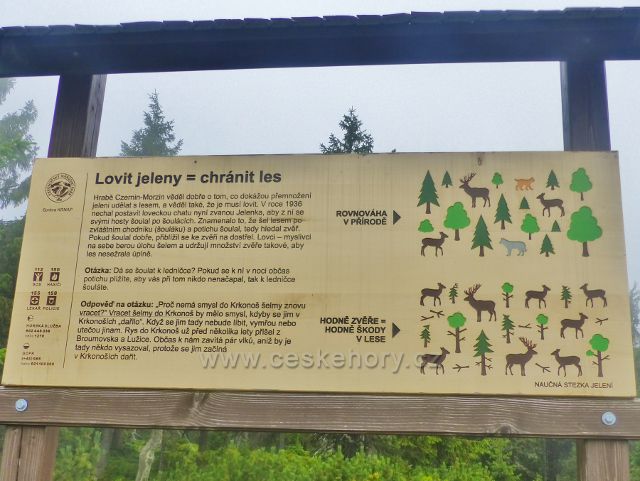 Horní Malá Úpa - informační panel o regulaci stavu jelení zvěře u chaty Jelenka
