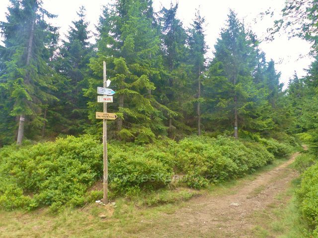 Malá Úpa - polský turistický rozcestník na cestě ing. Nováka s označením bodu záchrany TK 870