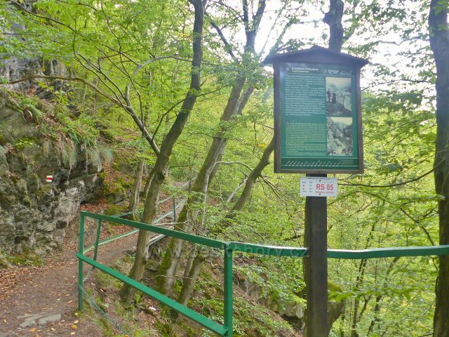 Semily.Riegrova stezka. Informační tabulka Bohmova vyhlídka na odbočce k výhledovému místu.