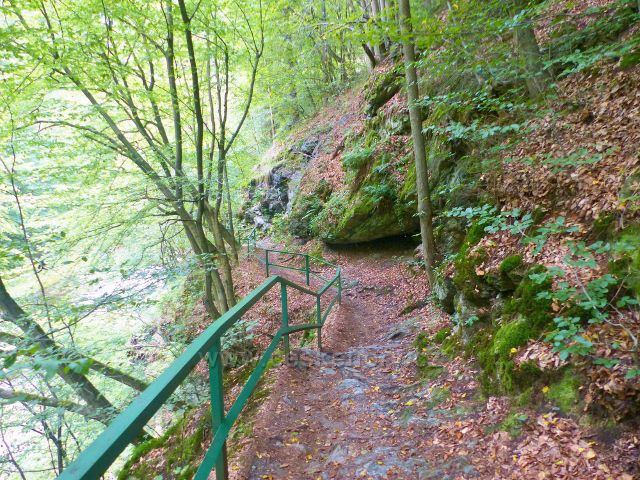 Semily - Riegrova stezka ve skalnatém srázu nad Jizerou je opatřena zábradlím