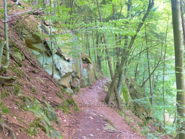 Semily - Riegrova stezka protíná skalnatý svah nad Jizerou mezi body záchrany RS 11 a RS 12