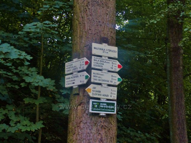 Malá Skála - turistický rozcestník "M.Skála-V Teplicích  271 m.n.m."