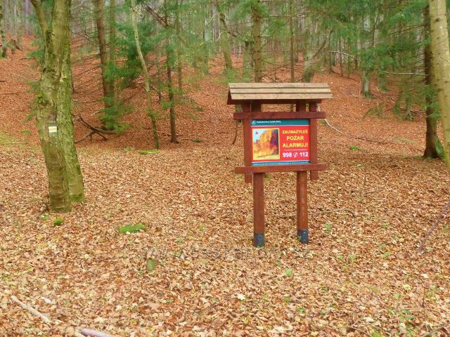 Kletno - výstražná protipožární tabule u cesty nad Medvědí jeskyní