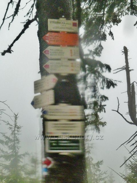 Králický Sněžník - turistický rozcestník "Stříbrnická(sedlo) 1212 m.n.m."