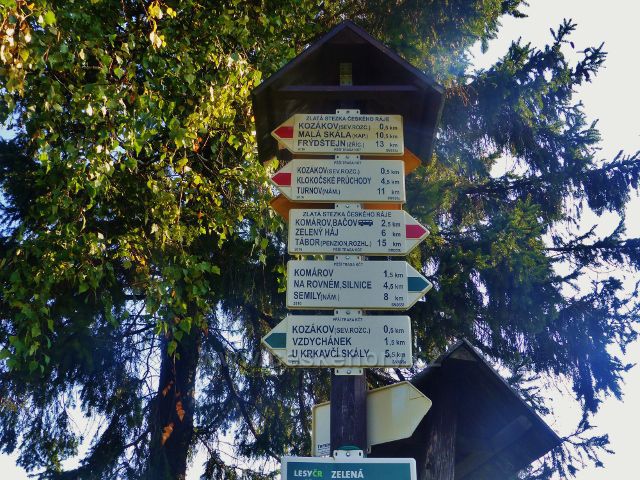 Kozákov - turistický rozcestník pod rozhlednou