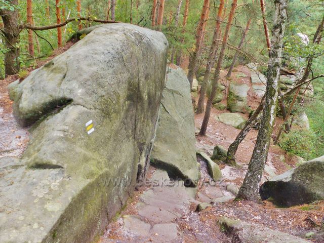Klokočské skály - trasa po žluté TZ od skalní vyhlídky ke skalní věži Džbán