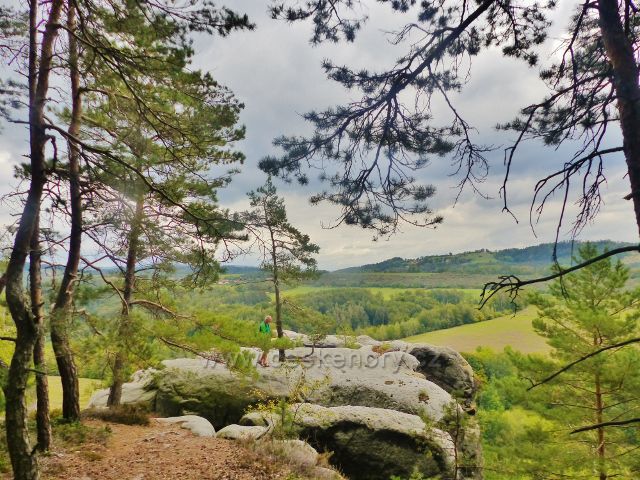 Klokočské skály - vyhlídkové místo - z trasy po červené TZ po hřebenu skal k rozcestí Zdenčina vyhlídka