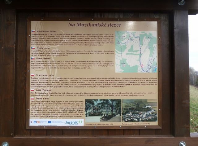 Jeseník, Muzikantská stezka - informační panel na začátku stezky