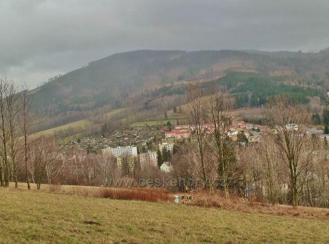 Jeseník, Muzikantská stezka - pohled na hřeben Zlatého chlumu (891 m.n.m.)