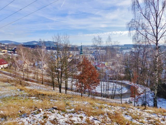 Bystřec - zatáčka nad kostelem sv. Jakuba Staršího