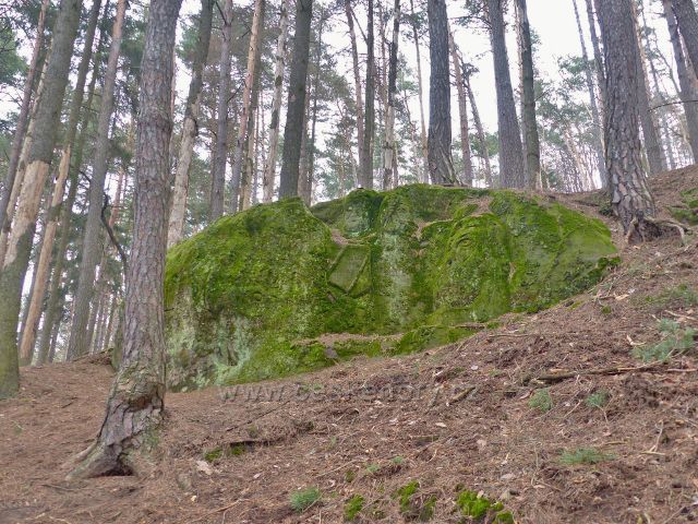 Bořitov - skalní relief Hlavy bojovníků od Stanislava Rolínka na úbočí Velkého Chlumu