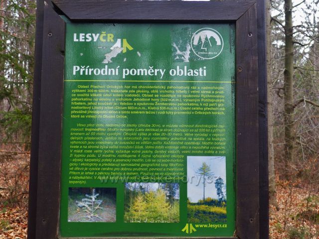 Potštejn - informační panel LČR "Přírodní poměry oblasti" u cesty po červené TZ