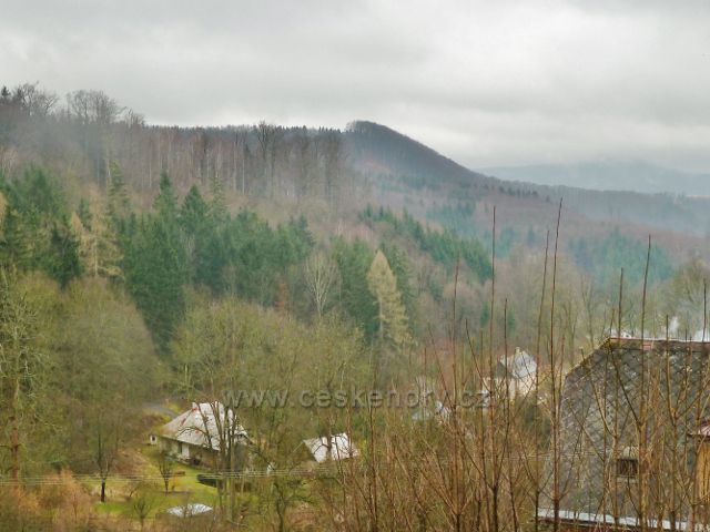 Lanšperk - pohled od protipožární nádrže k vrcholu "bukové stráně" (486 m.n.m.) nad Černovírem