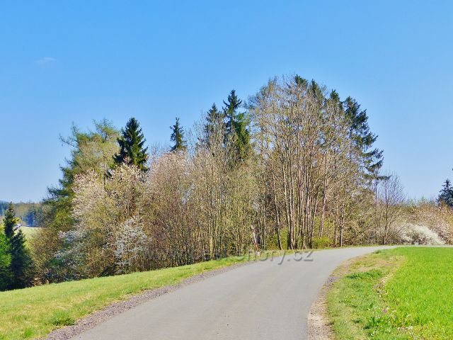 Lukavice - silnička spojující Lukavici s Líšnicí vede těsně kolem vrcholu Zákopanka